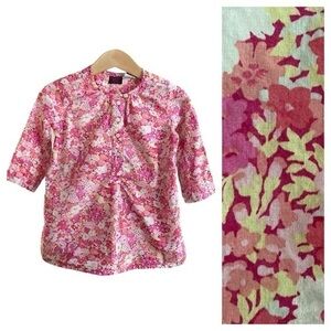 Liberty Fabric X Crewcuts Pink Floral Thorpe Print Button Down Top 18-24 months